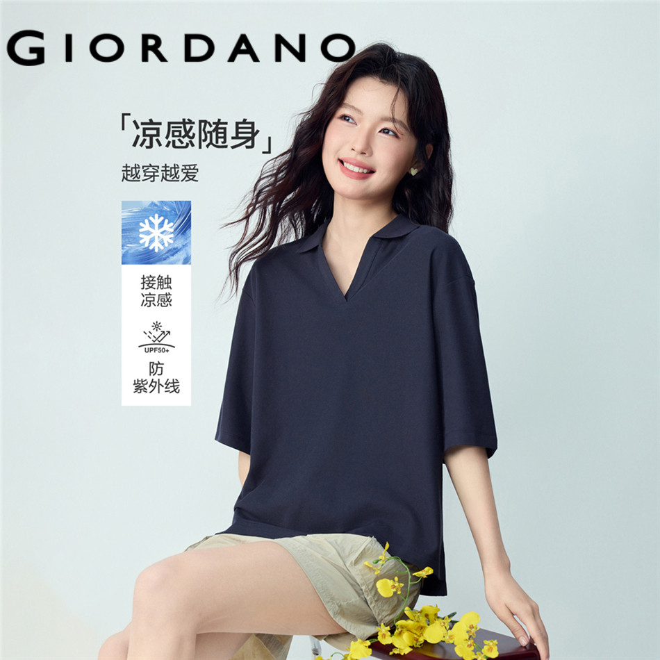 GIORDANO WOMEN Cooling sun protection notch neck polo shirt 13316222
