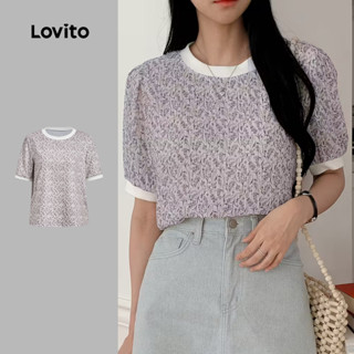 Lovito  เสื้อเชิ้ตลําลอง ขอบตัดลาย แพทเทิร์นฤดูใบไม้ผลิ/ฤดูร…