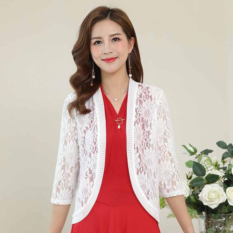 เสื้อแจ็คเก็ตผ้าลูกไม้พร้อมคลุมไหล่ สไตล์คาร์ดิแกนสำหรับป้องกันแสงแดดในฤดูร้อน
