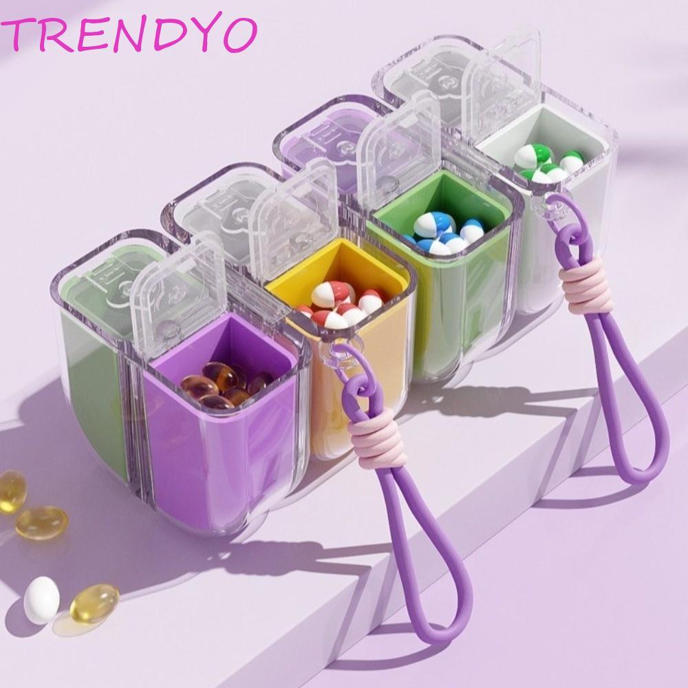 TRENDYO คอนเทนเนอร์ยารายสัปดาห์, 4-Grid Sealed Storage Magnetic Pill Box, Creative พลาสติกกันฝุ่น Leak-proof Pill Organizer บ้านทุกวัน