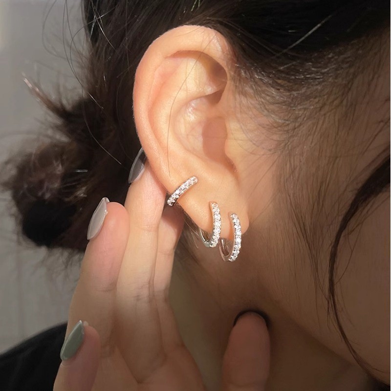 Roselife ต่างหูห่วง เงิน S925 ประดับคริสตัล ทรงกลม 8 มม. 10 มม. เครื่องประดับ สําหรับผู้หญิง