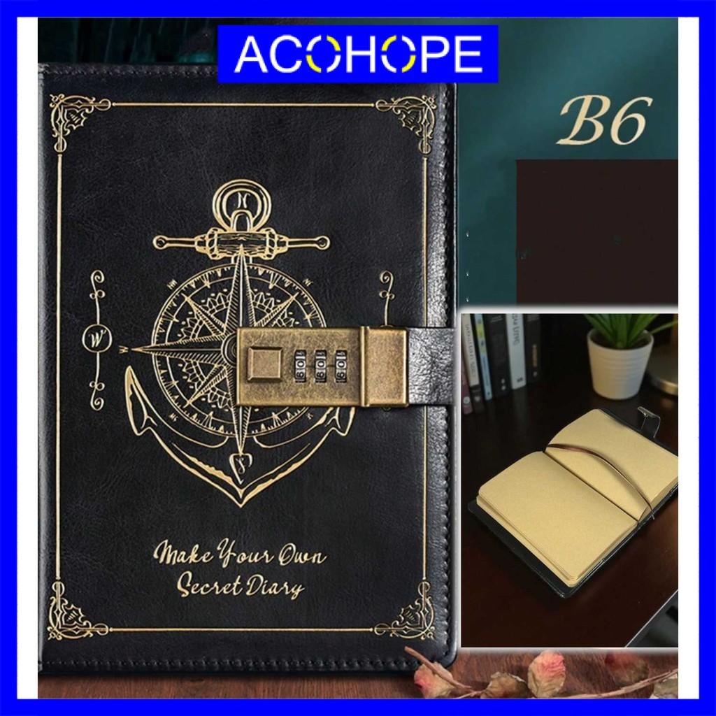 Ahope Vintage Leather Journal Book B6 200 หน้าตารางพร้อมตัวล็อค - INU148