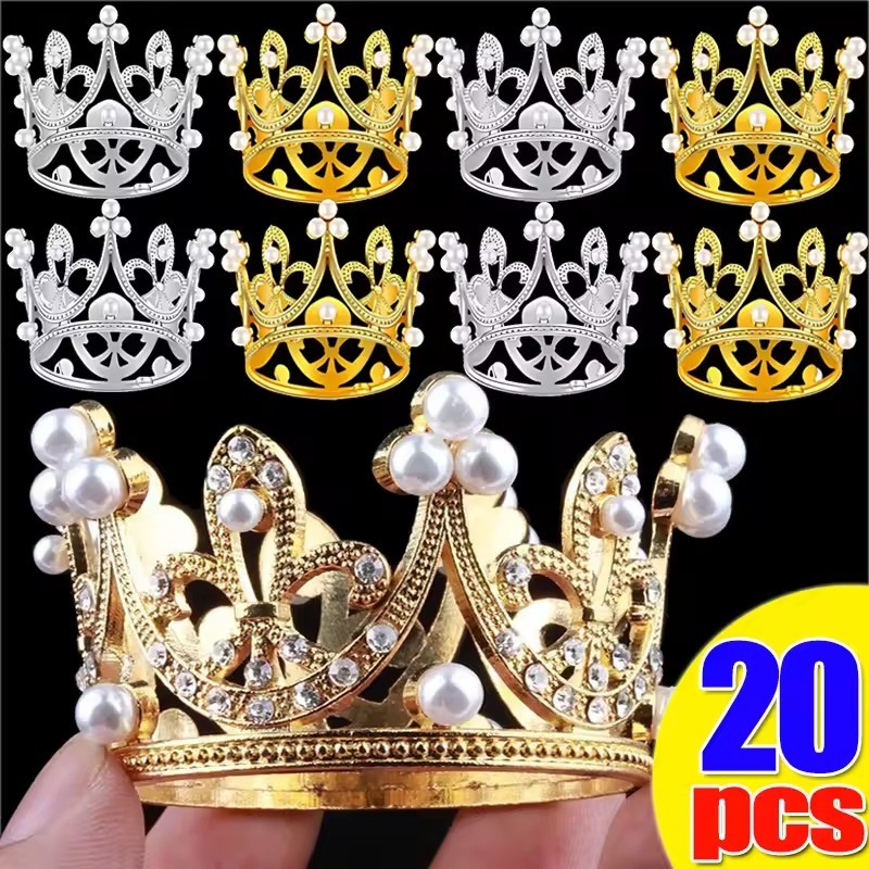 5/20 ชิ้น Mini วันเกิดมงกุฎเค้ก Topper ตกแต่งเจ้าหญิงเพิร์ล Tiara เครื่องประดับ DIY งานแต่งงาน Baby Shower อุปกรณ์วันเกิด