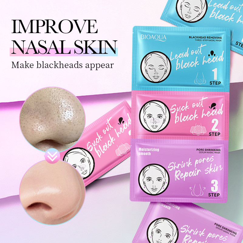 กําจัดสิวหัวดํา แพทช์จมูกโค้งสามขั้นตอน BIOAOUA Clean Pore T Zone Care Kit 4IN5