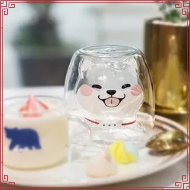 Double Layers Wonder Dog Shiba Inu ถ้วยนมชากาแฟน้ําผลไม้ถ้วยแก้ว