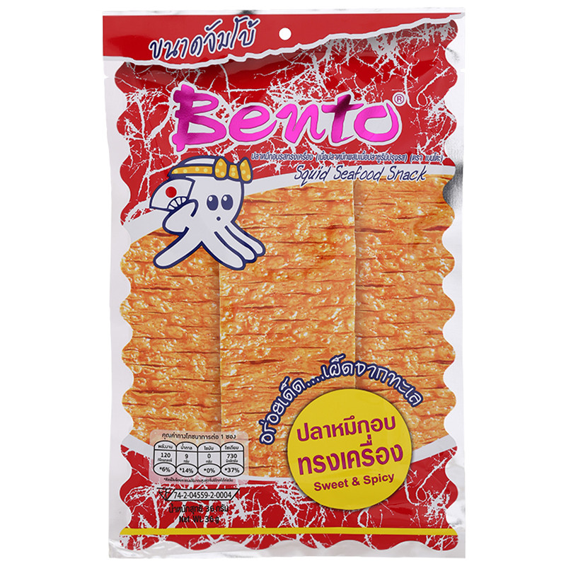 เบนโตะปลาหมึกอบรสทรงเครื่อง 36กรัม Bento Squid Seafood Snack Sweet Spicy 36g. [หมายเลขบาร์โค้ด 88501