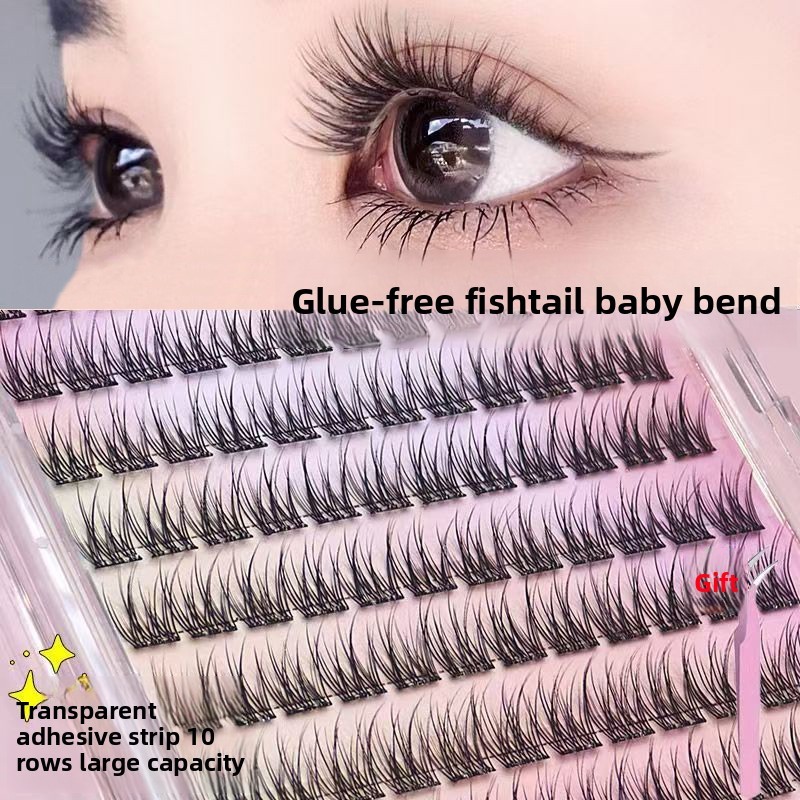ใหม่กาวฟรี Lazy Baby Fishtail ขนตาปลอม Mink สามเณรจําลอง Trilogy Daily Segmented Plain Face