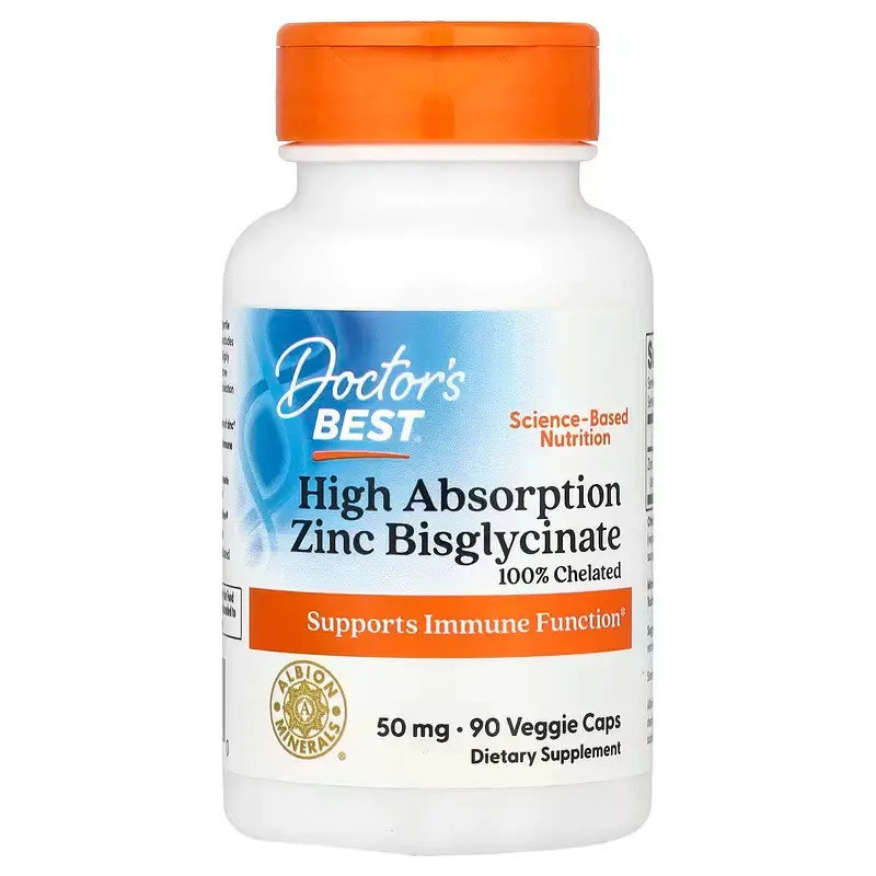 Doctors Best Zinc Glycinate 50mg 90 แคปซูล ดูดซึมง่าย ช่วยเสริมภูมิคุ้มกัน อาหารเสริมสังกะสีสําหรับผู้ใหญ่ อาหารเสริมทางโภชนาการ