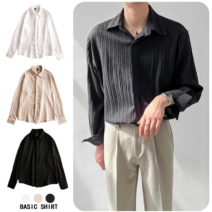 เสื้อเชิ้ตแขนยาวลําลอง ทรงหลวม สีดํา แฟชั่นฤดูร้อน สําหรับผู้ชาย