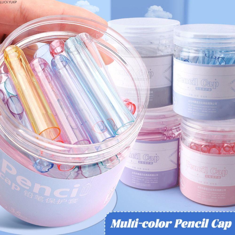 LUCKYU6P 35 ชิ้น/กล่องดินสอป้องกัน,พลาสติกสีทึบดินสอหมวก, Creative โปร่งใสดินสอ Extender ของขวัญ