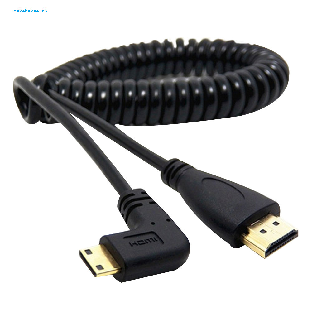 [makabakaa] Mini HDMI เข้ากันได้กับ HDMI ชาย 90 องศามุมขวาอะแดปเตอร์สายสปริงสําหรับ SLR PC
