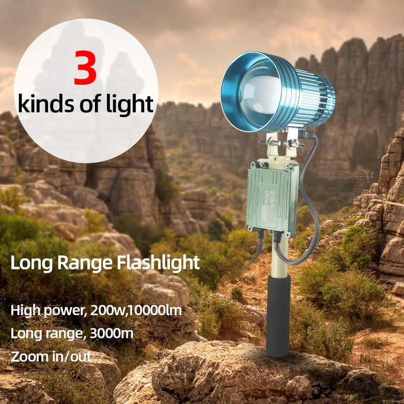 ไฟฉาย Led Spotlight 12 V Zoomable Long Range 3000 M ไฟฉายล่าสัตว์ 200 W สีเหลือง High Power ไฟฉายทํา