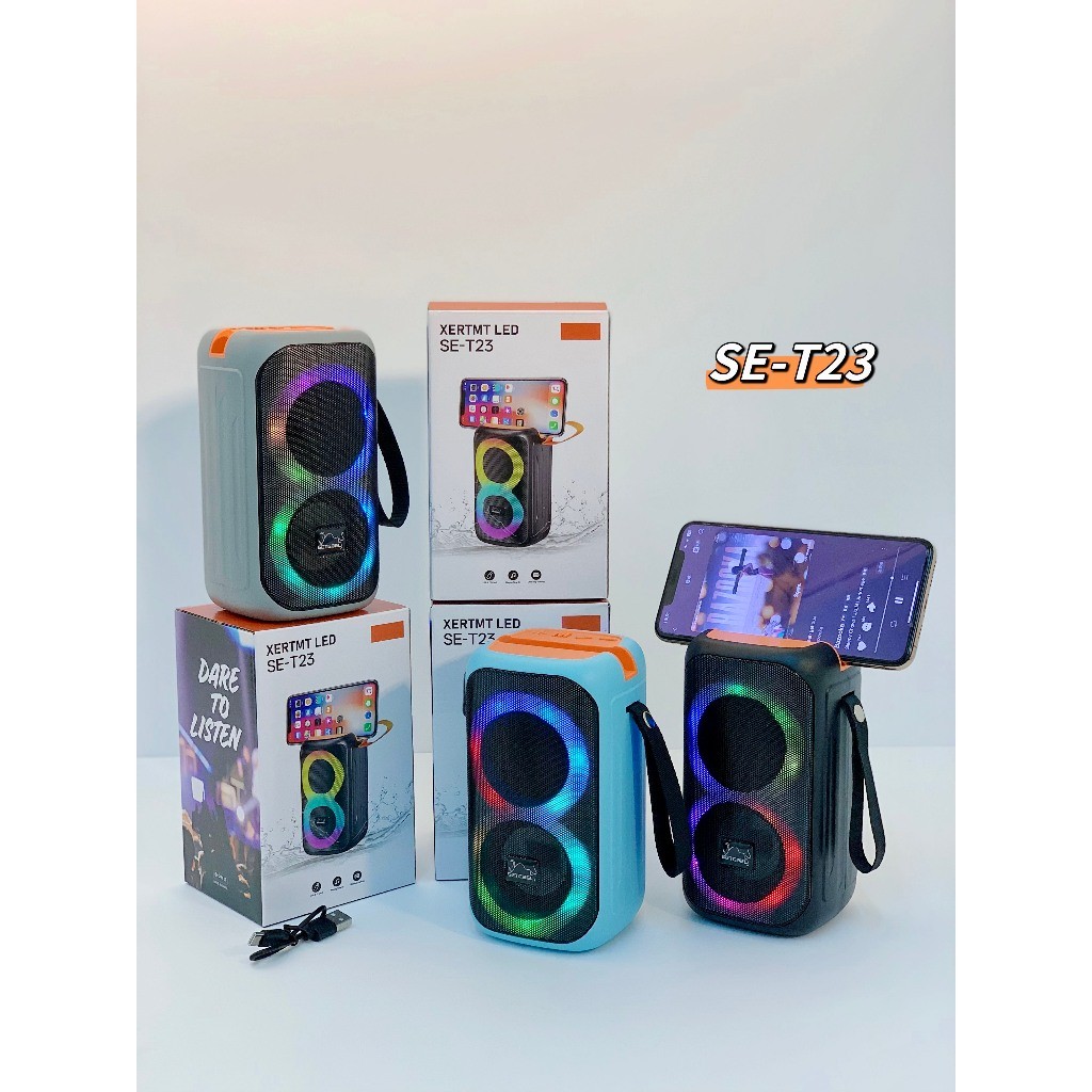 【8W】SE-T23 ลำโพงบลูทูธ อันเล็ก ฟังเพลง ดูหนัง เสียงดี เบสหนัก RGBไฟ เวอร์ชันบลูทูธ5.3 ขาตั้งวางโทรศัพท์ได้