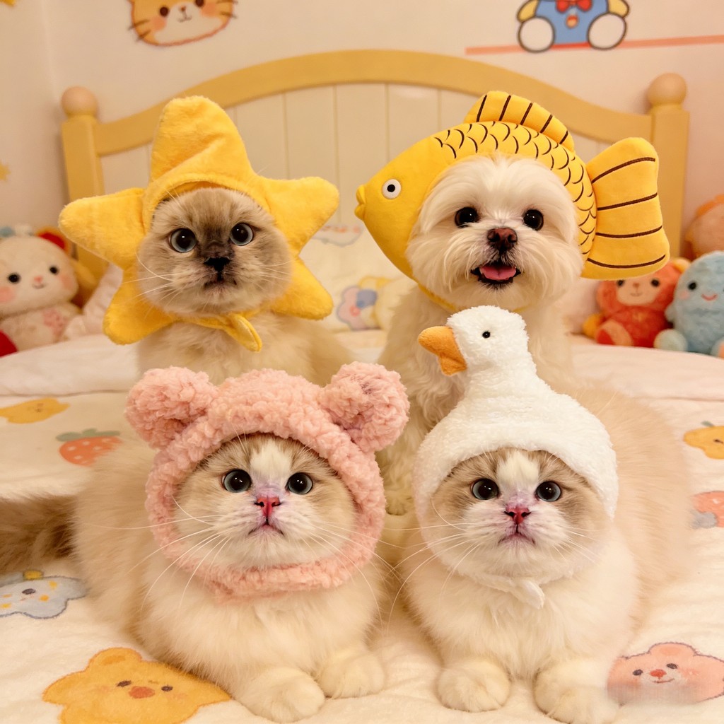 หมวกเครื่องแต่งกายตุ๊กตาการ์ตูนสัตว์เลี้ยง, หมวกแปลงร่างรูปสัตว์, หมวกสากลแมวและสุนัข