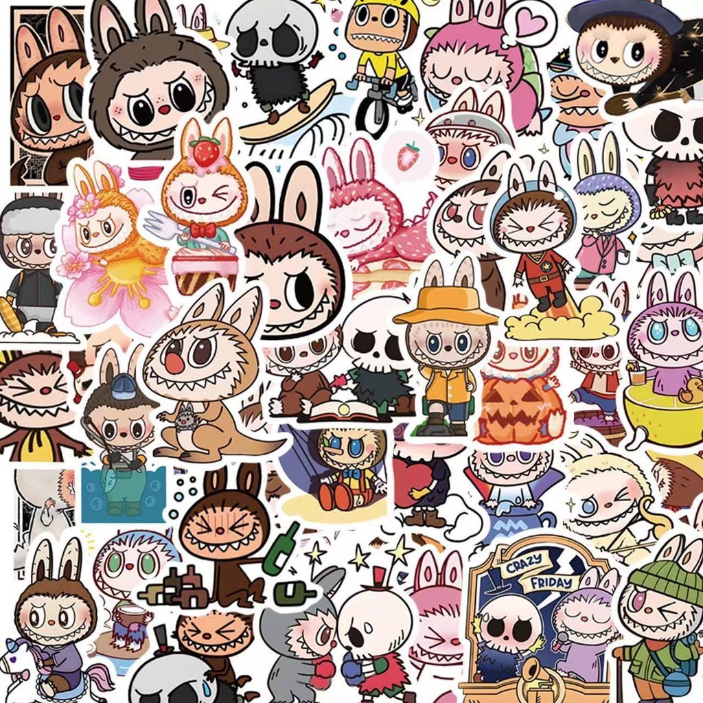 สติ๊กเกอร์ Labubu ลาบูบู้ ชิ้นเล็กๆ น่ารักๆ ได้50ชิ้น สีสวยสดใส สติ๊กเกอร์การ์ตูน ตกแต่ง DIY โต๊ะทำงาน Sticker