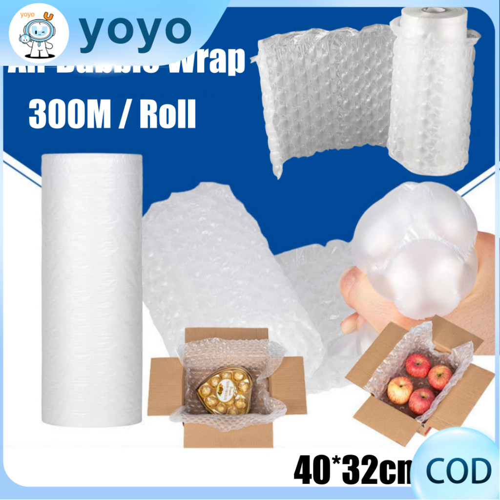 300M Inflatable Air Cushion Bubble Wrap บรรจุภัณฑ์ฟิล์มกันกระแทกบัฟเฟอร์ Bubble Film Roll 40x32 ซม.