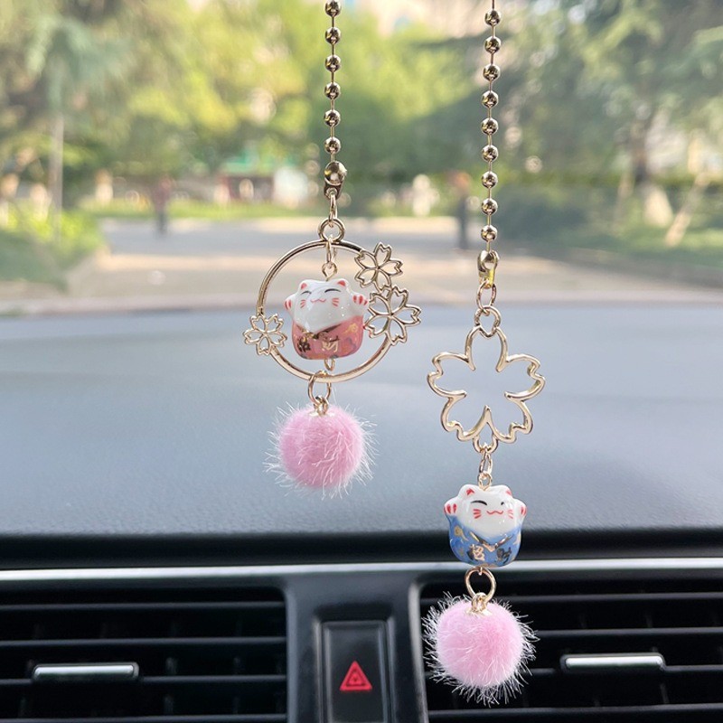 ใหม่น่ารัก Lucky Cat จี้รถภายในแขวนเครื่องประดับความปลอดภัย Blessing Car Decor สําหรับผู้หญิง