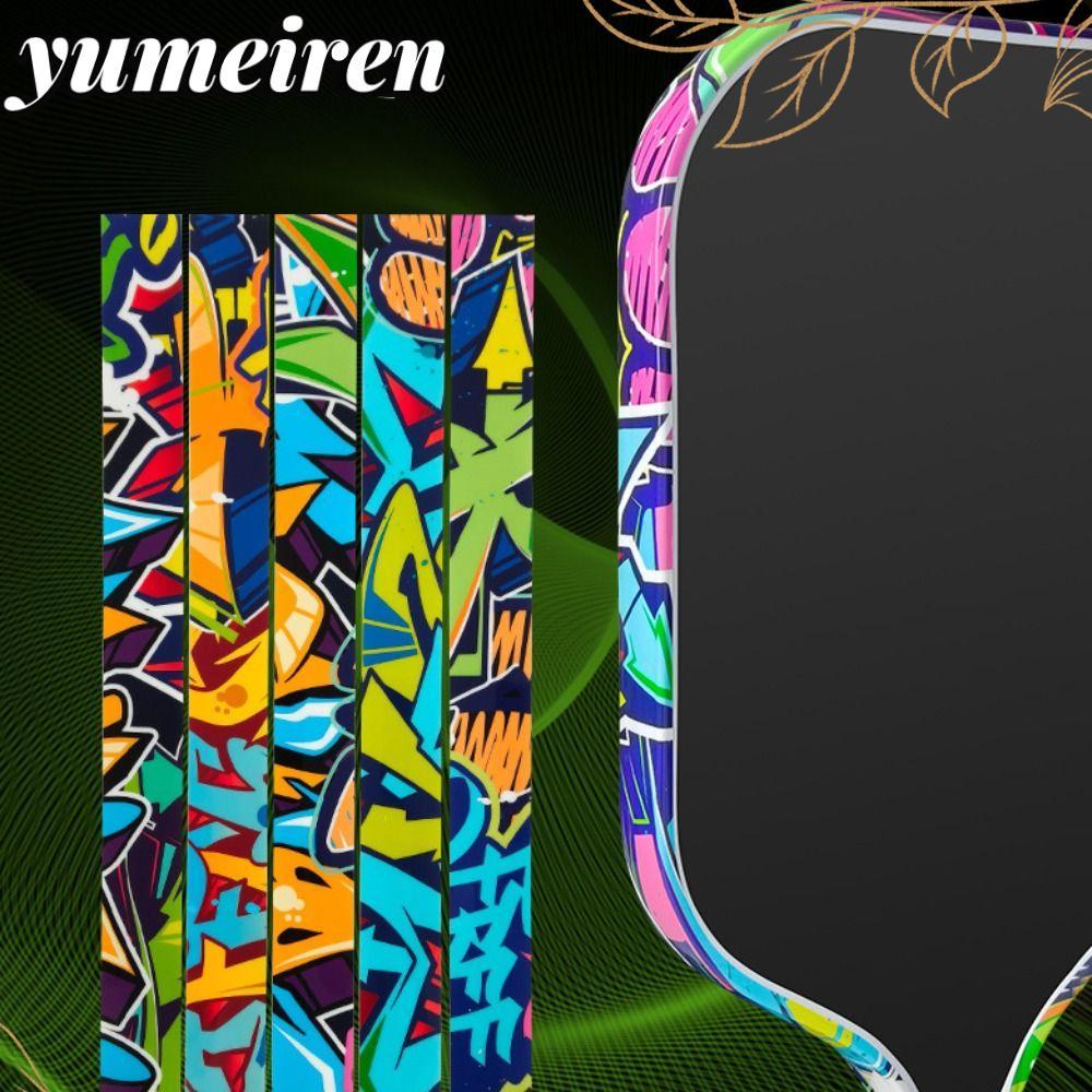 YUMEIREN 1PC Pickleball Racking Edge Sticker, Random Graffiti Scratch-proof Paddle Head Tape, Stylish Anti-fall Shock Absorption Decor กรอบป้องกันเทป Tournament ใช้
