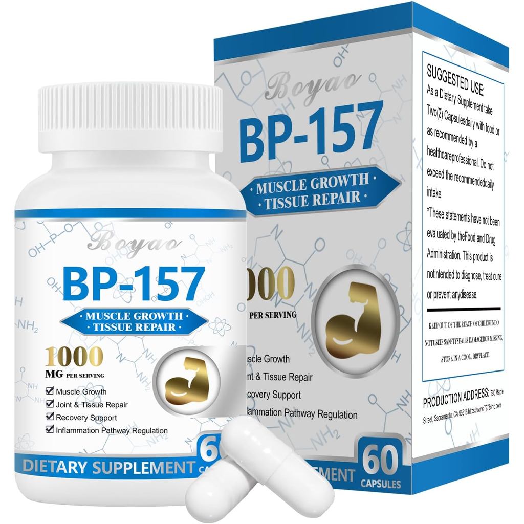 BP157 แคปซูลคอลลาเจน - 1000Mg, ซ่อมเนื้อเยื่อ, ความแข็งแรง, พอร์ตการเจริญเติบโตของกล้ามเนื้อ, 60 นับ
