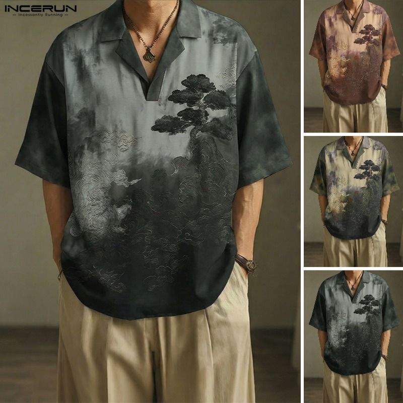 เสื้อโปโลผู้ชายสไตล์ญี่ปุ่นและเกาหลี พิมพ์ภูมิทัศน์ ราคา ถูกที่สุด ดีลบีเคเค แกลเลอรีภาพที่ 5