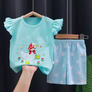 MooDeng Baby ชุดเซต เด็กผู้หญิง เสือแขนระบาย+กางเกงขาสัน 5เดือน-4ปี ใส่สบาย Size73-110