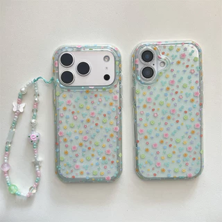 สําหรับ iphone Case 17 Pro Max 16 Pro Max 15 Pro Max เคสโทรศัพท์ลายดอกไม้สีเขียวโปร่งแสง