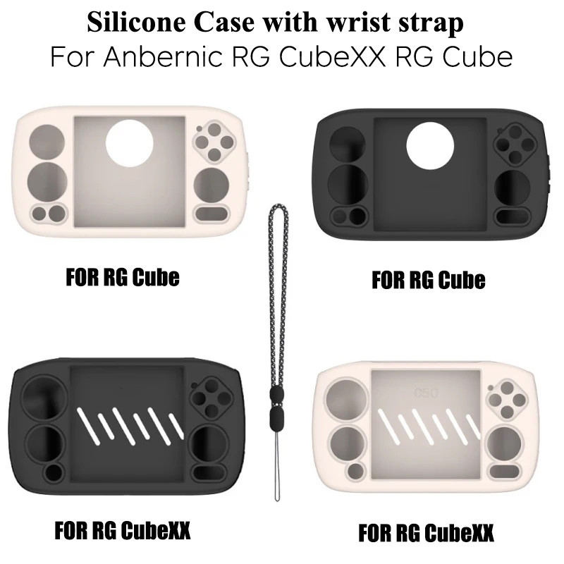 เคสซิลิโคนพร้อมสายรัดข้อมือสําหรับ Anbernic RG CubeXX RG Cube Anti-Scratch Soft Skin Cover Case Prot