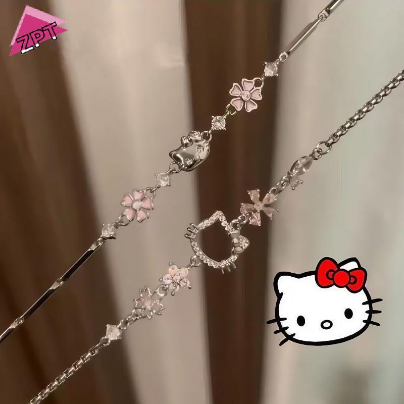 สร้อยข้อมือ Sanrio Hello Kitty ลายเพชรสีชมพูและเชอร์รี่บลอสซอม สร้อยข้อมือแฟชั่นปรับขนาดได้ เป็นของขวัญที่สวยงาม ราคา ถูกที่สุด ดีลบีเคเค แกลเลอรีภาพที่ 6