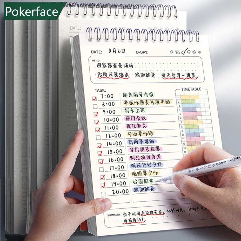 POKERFACE A5 Planner Agenda Spiral Notebook Daily Plan To Do List Notepad 160 หน้าหนา Coil Bound Sch
