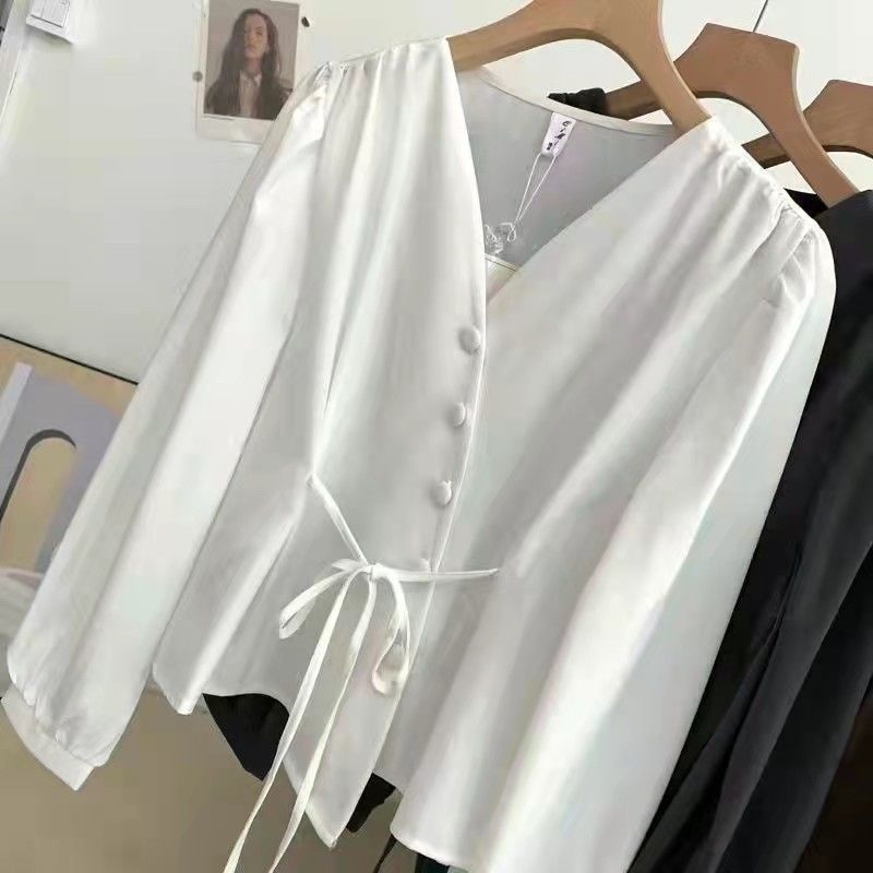 Niche Feelingcod 2025 การออกแบบใหม่ของผู้หญิงไม่สม่ําเสมอ Chic เสื้อแขนยาวเอวแฟชั่น v คอฤดูใบไม้ผลิ 