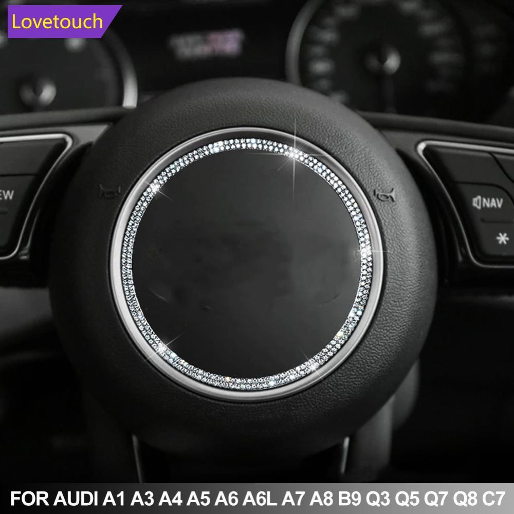 LOVETOUCH เพชร Bling พวงมาลัยรถสัญลักษณ์แหวนสติกเกอร์สําหรับ Audi A1 A3 A4 A5 A6 A6L A7 A8 B9 Q3 Q5 