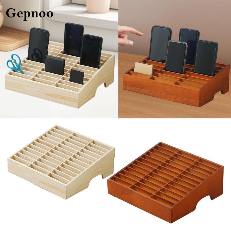 [Gepnoo] ที่จัดระเบียบเดสก์ท็อปไม้ระดับพรีเมียม 36 ช่องกล่องเก็บที่วางโทรศัพท์มือถือสําหรับห้องเรียนโรงเรียนสํานักงาน