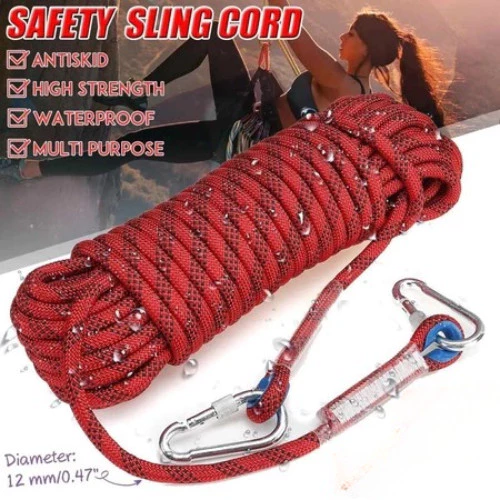 12mm*40m เชือกโรยตัว เชือกปีนเขา อุปกรณ์โรยตัว อุปกรณ์ปีนเขา Climbing Rope w/ Hook High Strength Emergency Safety Fire