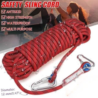 12mm*40m เชือกโรยตัว เชือกปีนเขา อุปกรณ์โรยตัว อุปกรณ์ปีนเขา Climbing Rope w/ Hook High Strength Emergency Safety Fire