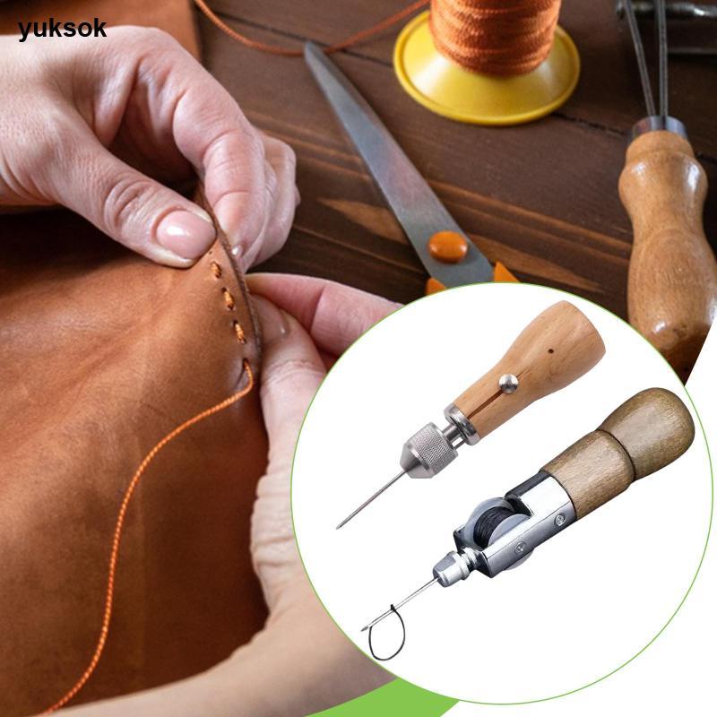 [yuksok] Professional ด้ามไม้เย็บ Awl Hand Stitcher Kit สําหรับ DIY Leathercraft รองเท้าผ้าใบกระเป๋าเข็มขัดซ่อม Heavy Duty เครื่องมือ