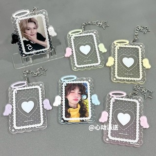 3นิ้วใสอะคริลิแองเจิลปีก เคป๊อป โฟโต้การ์ด ผู้ถือภาพผู้ถือบัตรกระเป๋าจี้โรงเรียนเครื่องเขียน