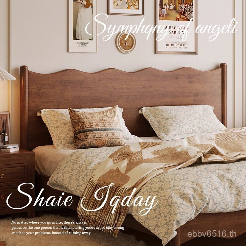 Retro 1.5m1.8m ไม้เจ้าของเตียงจริงภาษาฝรั่งเศสคํางานแต่งงานเตียงคู่เตียงใช้เตียงหรูหราอเมริกันโมเดิร