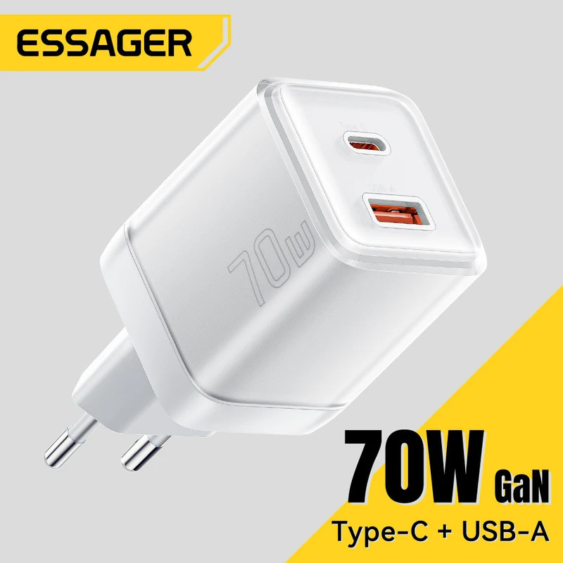 Essager 70W GaN ประเภท C สําหรับ iPhone 16 15 14 Pro Max MacBook QC4.0 PD3.0 PPS 45W Fast Charging C