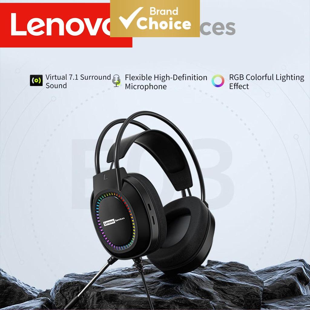  หูฟังเกมมิ่ง Lenovo ไฟ RGB แบบครอบหู หูฟังเกมมิ่งพร้อมไมโครโฟน กันน้ํา ตัดเสียงรบกวน กันเสียงรอบข้าง สวมใส่สบาย เหมาะสําหรับเดสก์ท็อป แล็ปท็อป พีซี เกมมิ่ง