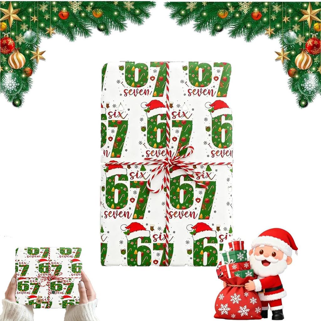 กระดาษห่อคริสต์มาส 67 ห่อของขวัญวันหยุดวัยรุ่นตลก Meme 67 Meme, กระดาษห่อของขวัญ Santa 67Meme, กระดา