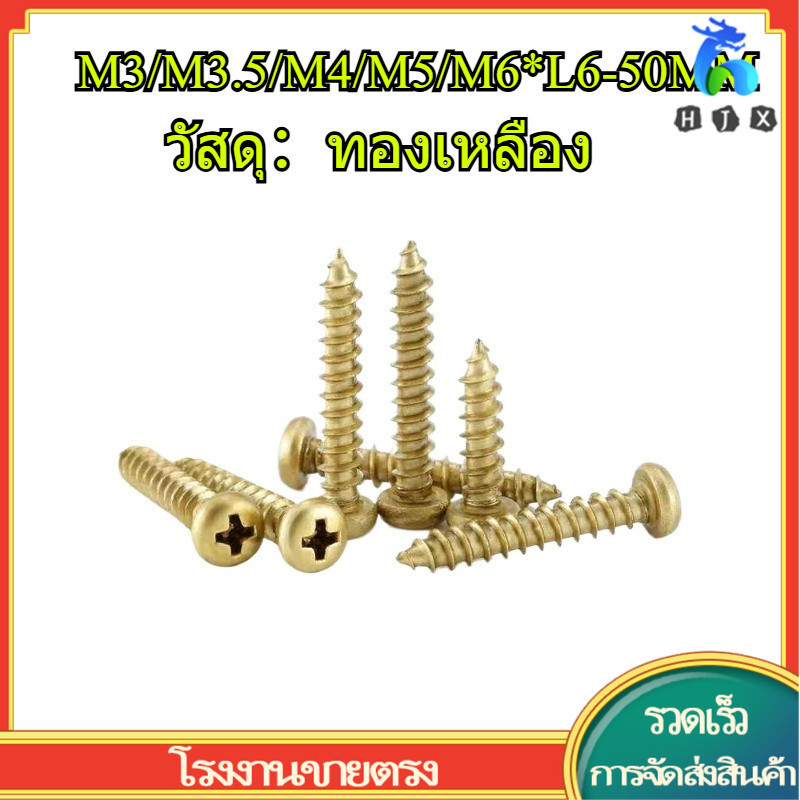 H68 ทองเหลือง Phillips หัวกลมสกรูทองแดงแตะตัวเองเฟอร์นิเจอร์สกรูไม้แตะตัวเอง M3/M3.5/M4/M5/M6 * L6-5