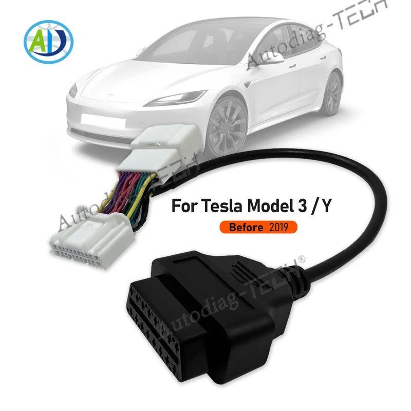 20pin OBD สําหรับ Tesla รุ่น 3 ก่อนมกราคม 2019 สําหรับ X431 OBD2 อะแดปเตอร์วินิจฉัยสาย 20pin ชาย/หญิ