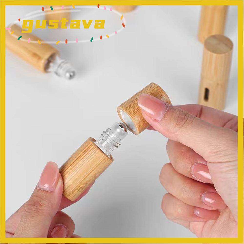 GUSTAVA ขวดลูกกลิ้ง, ชุดเดินทางพร้อมลูกกลิ้งสแตนเลสม้วนไม้ไผ่บนขวด, แบบพกพามินิ 3ml/5ml/10ml/15ml ขว