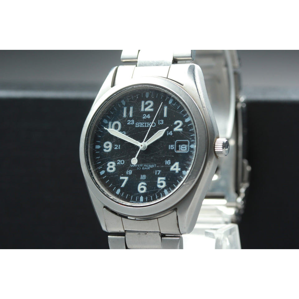 Vintage 1991 Seiko Military 7N42-8260 Silver Date 38mm Quartz Men's Watch JAPAN