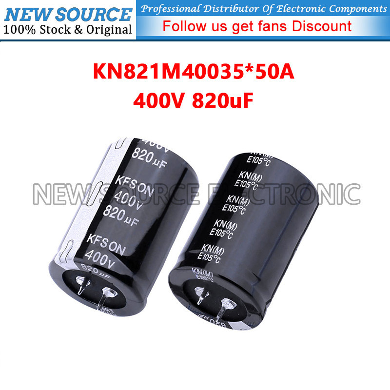 [1 ชิ้น] 400V 820uF D35xL50 มม.1.38x1.97in KN821M40035*50A Snap-In ตัวเก็บประจุอลูมิเนียมอิเล็กโทรลี