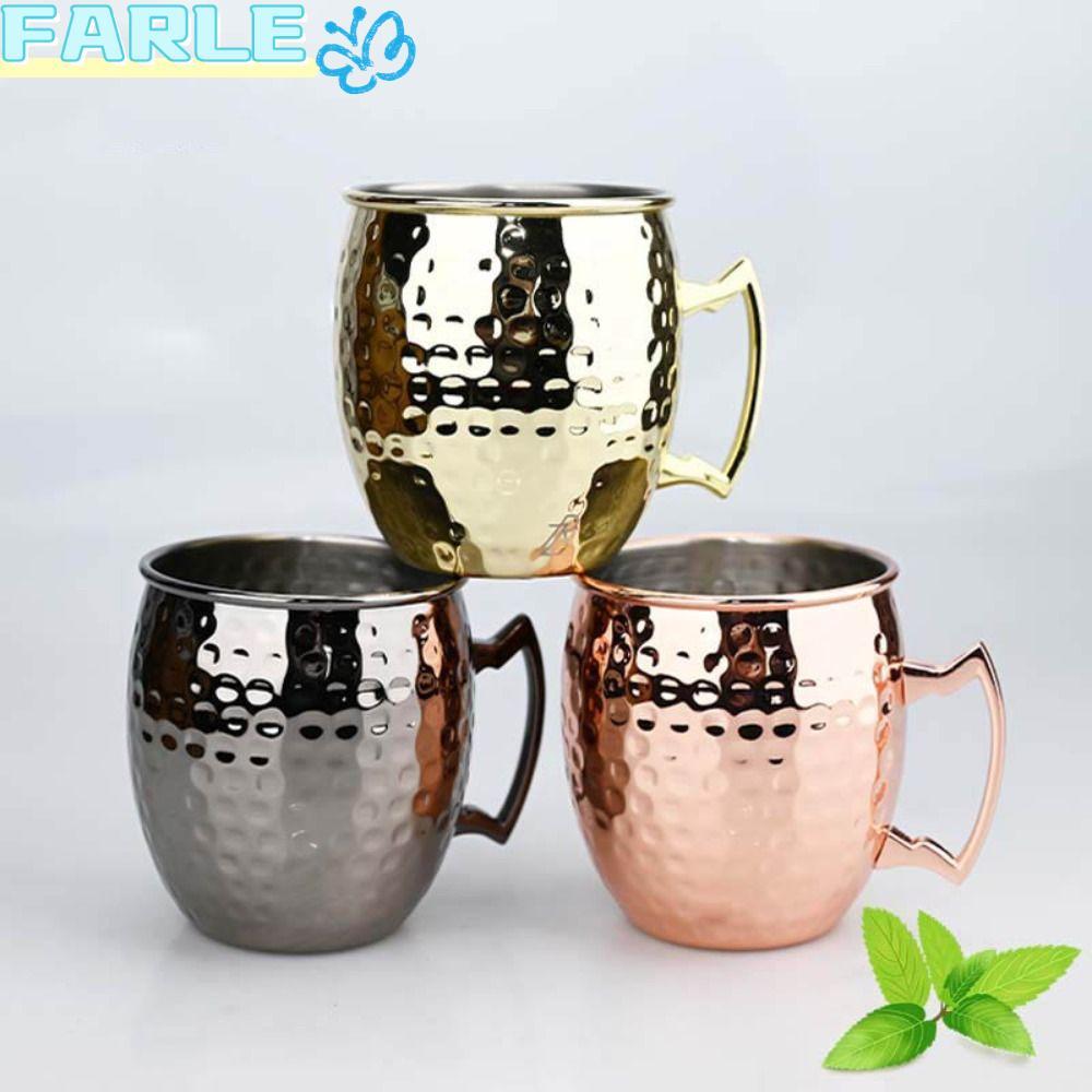 FARL ถ้วยทองแดงบริสุทธิ์, Moscow Mule Handcrafted ถ้วยแก้ว,ที่แข็งแกร่ง Riveted จับเรียบหนาแปรงลักษณ