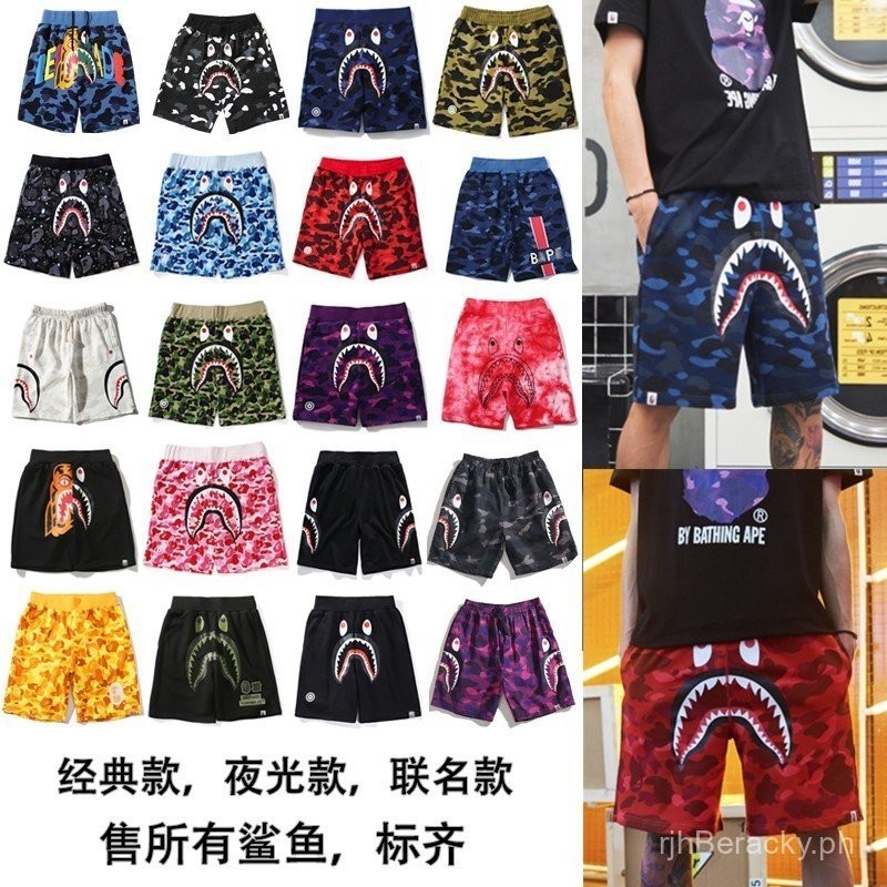 กางเกงขาสั้นพิมพ์ลาย Bape Shark Head 3D สำหรับฤดูร้อน สบายๆ เหมาะสำหรับชายหาด