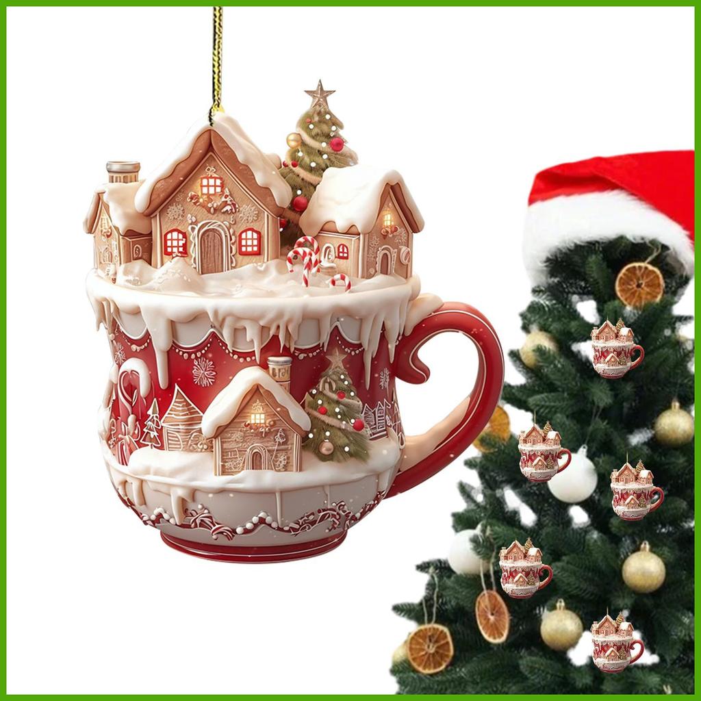 2D Snow House จี้สําหรับคริสต์มาสอะคริลิคหิมะถ้วยกาแฟเครื่องประดับจี้คริสต์มาสตกแต่งตามฤดูกาล 2D Art