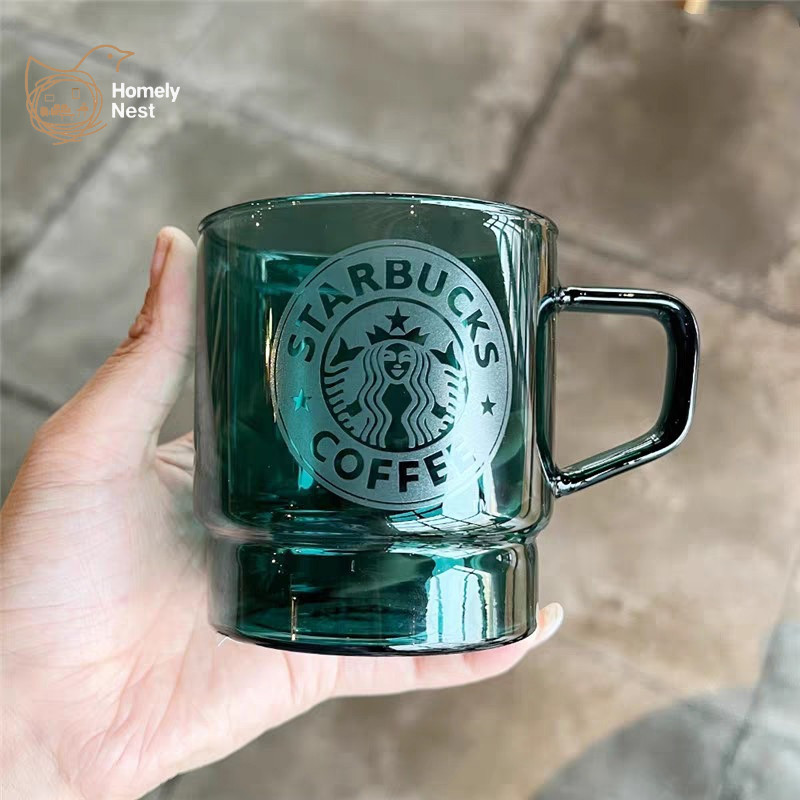 Starbucks Cup 22nd Anniversary Dark Green Glass Cup 355ml - Korea Limited Heritage Mug, Minimalist C
