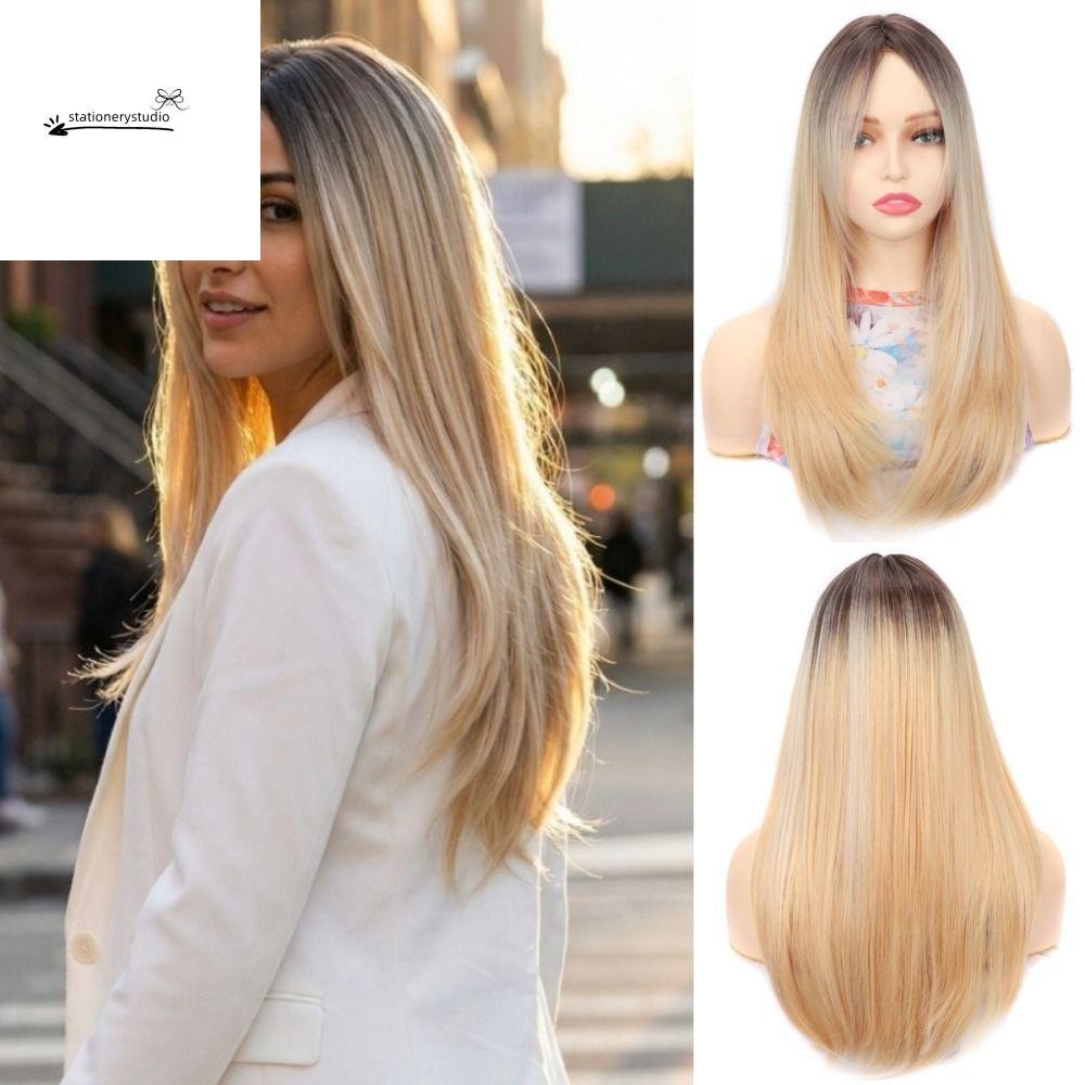 วิกผมยาวตรง สีบลอนด์ Ombre แฟชั่นสำหรับคอสเพลย์และงานปาร์ตี้